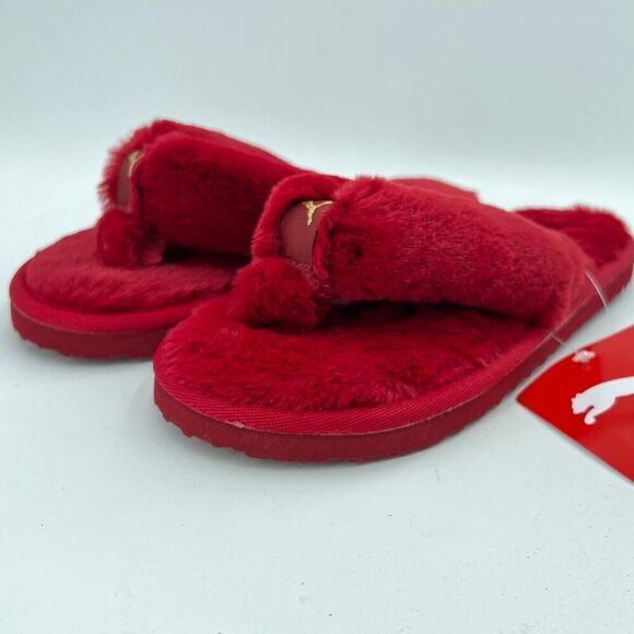 Puma Fluff Flip Slide 'Persian Red Team Gold Women’s Flat Sandals Size 6 - Picture 2 of 12